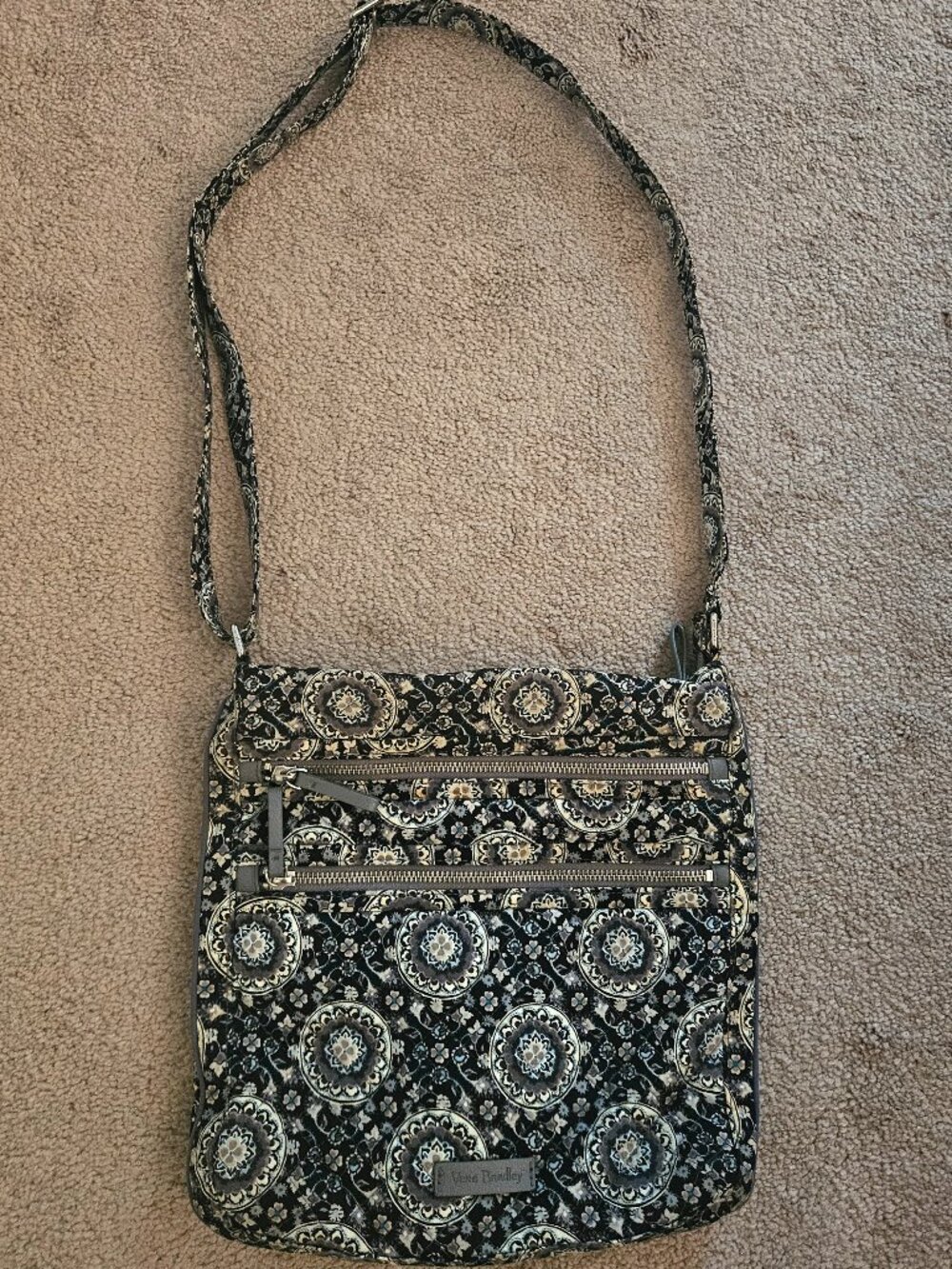Vera Bradley Floral Medallion Print Crossbody Bag Black Blue Taupe